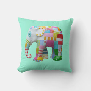Cute patchwork elephant retro whimsical throw pillow