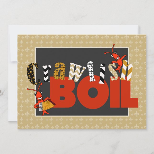 Cute Patchwork Fleur de Lis Crawfish Boil Invitation (Front)