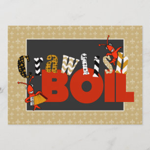 Cute Patchwork Fleur de Lis Crawfish Boil Invitation
