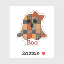 Cute Patchwork Ghost "Boo!" Halloween Sticker