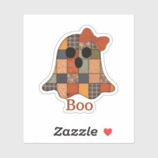 Cute Patchwork Ghost "Boo!" Halloween Sticker