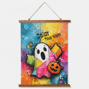 Cute Patchwork Ghost Colorful Splatter Art Hanging Tapestry