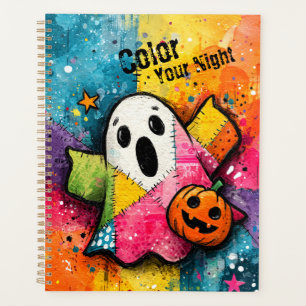 Cute Patchwork Ghost Colorful Splatter Art Planner