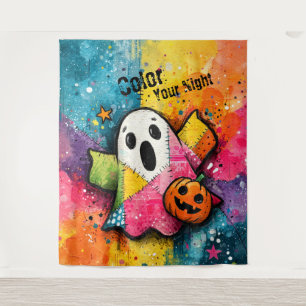 Cute Patchwork Ghost Colorful Splatter Art Tapestry