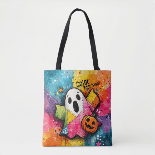 Cute Patchwork Ghost Colorful Splatter Art Tote Bag