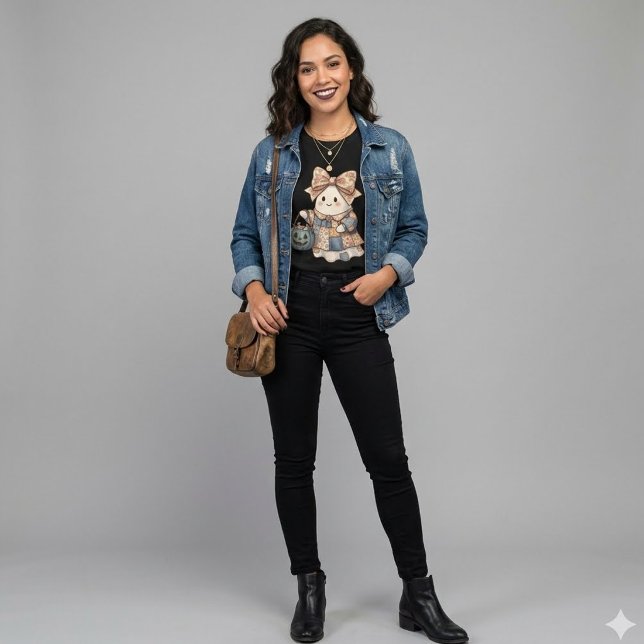 Cute Patchwork Ghost Coquette Halloween Floral Bow Tri-Blend Shirt (Creator Uploaded)