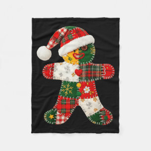 Cute Patchwork Gingerbread Man Christmas Men Women Fleece Blanket