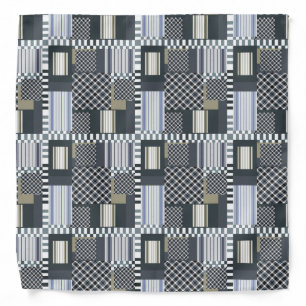 Cute Patchwork Grey Blue White Bandana