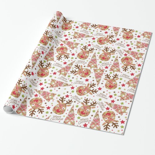 Cute Patchwork Merry Christmas Wrapping Paper