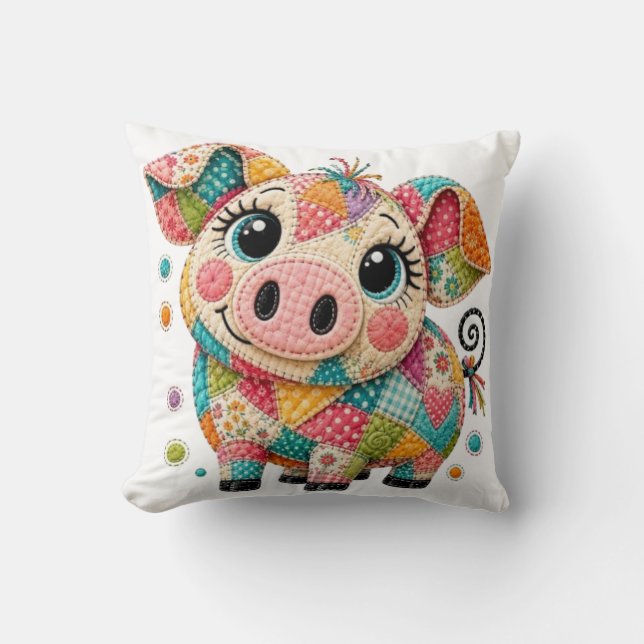 Cute Patchwork Pig Throw Pillow (Front)