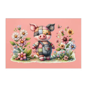 Cute Patchwork Piglet in Floral Garden Acrylic Print