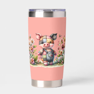 Cute Patchwork Piglet in Floral Garden Insulated Tumbler