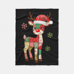 Cute Patchwork Reindeer Christmas Xmas Men Women K Fleece Blanket