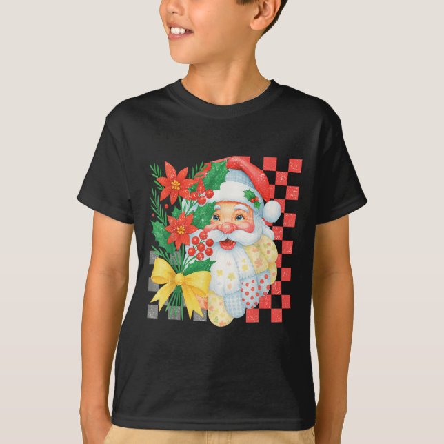 Cute Patchwork Santa Claus Christmas Holiday Women T-Shirt (Front)