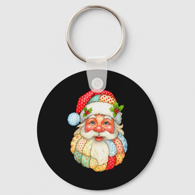 Cute Patchwork Santa Claus Christmas Xmas Men Wome Keychain (Front)