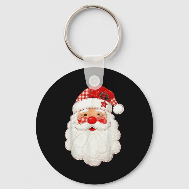 Cute Patchwork Santa Claus Christmas Xmas Men Wome Keychain (Front)