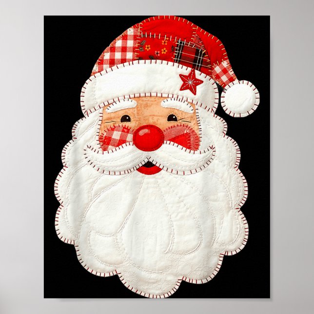 Cute Patchwork Santa Claus Christmas Xmas Men Wome Poster (Front)