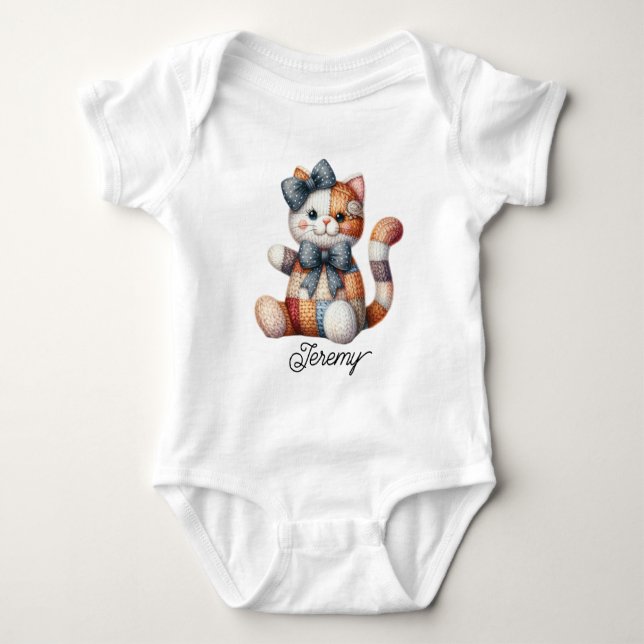 Cute Patchwork Smiling Cat Baby Bodysuit (Front)