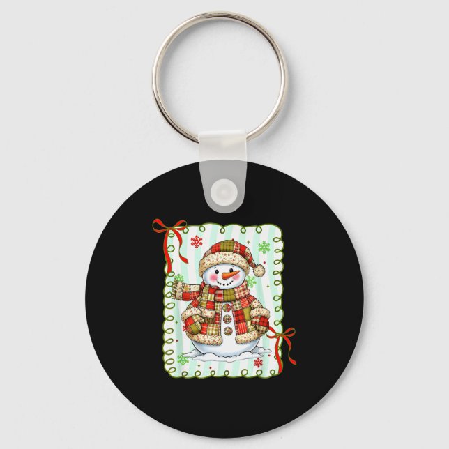 Cute Patchwork Snowman Bow Christmas Xmas Men Wome Keychain (Front)