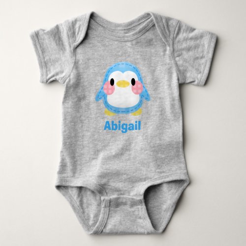 Cute Patchwork Style Penguin Art Personalised Baby Bodysuit