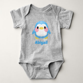 Cute Patchwork Style Penguin Art Personalised Baby Bodysuit