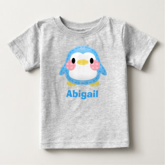 Cute Patchwork Style Penguin Art Personalised Baby T-Shirt