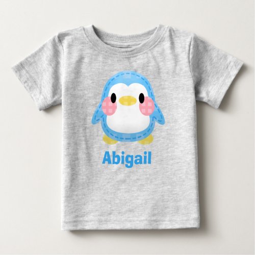 Cute Patchwork Style Penguin Art Personalised Baby T_Shirt