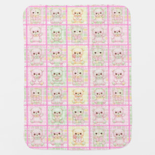 Cute Patchwork Teddy Bear Quilt Seamless Baby Blanket