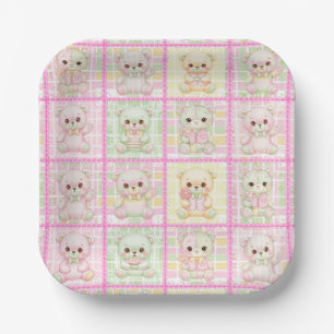 Cute Patchwork Teddy Bear Quilt Seamless Paper Plates