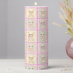 Cute Patchwork Teddy Bear Quilt Seamless Pillar Candle