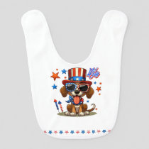 Cute, patriotic 4th of  July dog/puppy Baby Bib