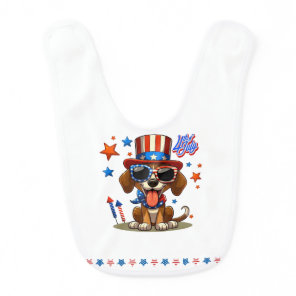 Cute, patriotic 4th of July dog/puppy Baby Bib