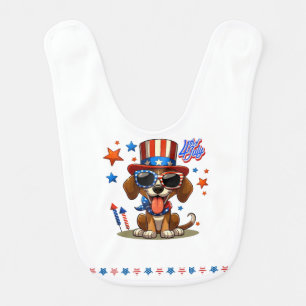 Cute, patriotic 4th of July dog/puppy Baby Bib