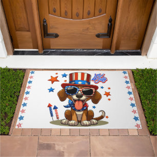 Cute, patriotic 4th of  July dog/puppy Doormat