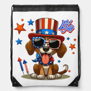 Cute, patriotic 4th of  July dog/puppy Drawstring Bag