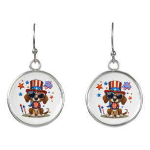 Cute, patriotic 4th of  July dog/puppy Earrings