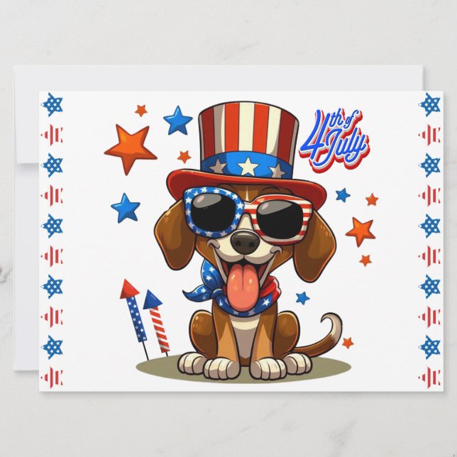 Cute, patriotic 4th of  July dog/puppy Holiday Card (Front)