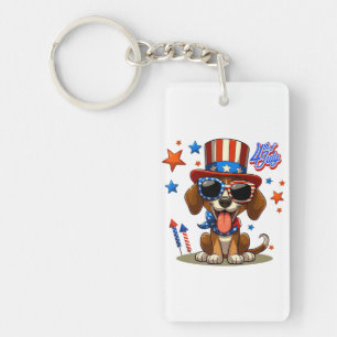 Cute, patriotic 4th of July dog/puppy Keychain