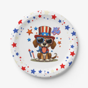 Cute, patriotic 4th of July dog/puppy Paper Plates