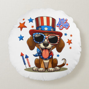 Cute, patriotic 4th of  July dog/puppy Round Pillow