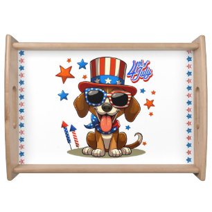 Cute, patriotic 4th of July dog/puppy Serving Tray