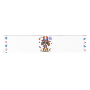Cute, patriotic 4th of  July dog/puppy Short Table Runner