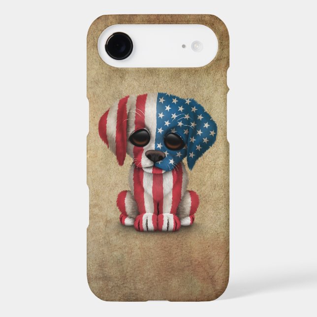 Cute Patriotic American Flag Puppy Dog, Rough Case-Mate iPhone Case (Back)