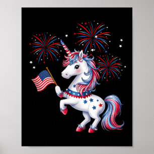 Cute Patriotic Americorn Unicorn Fireworks Girls 4 Poster