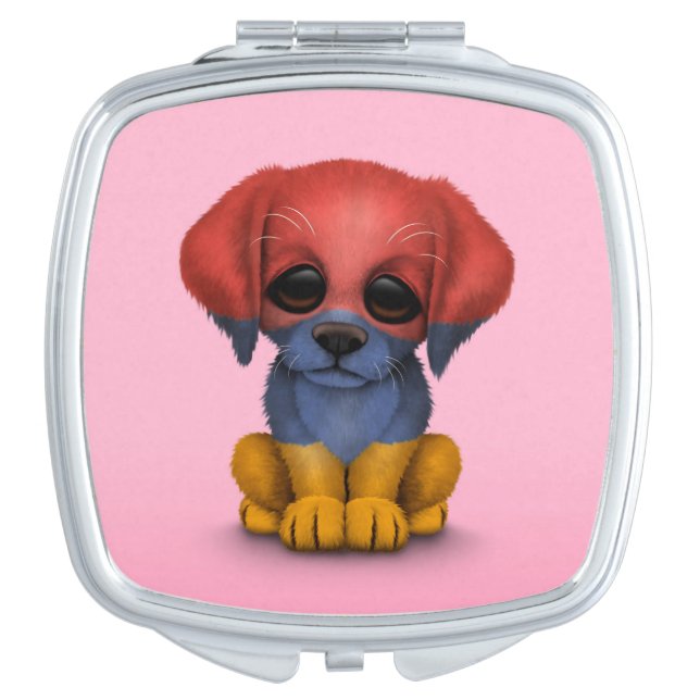 Cute Patriotic Armenian Flag Puppy Dog, Pink Vanity Mirror (Front)