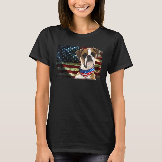Cute Patriotic Boxer American Flag Dog Men Women T-Shirt (Front)