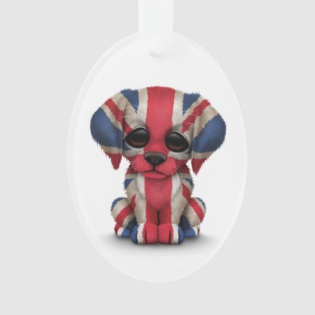 Cute Patriotic British Flag Puppy Dog, White Ornament