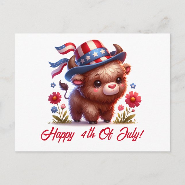 Cute Patriotic Buffalo Forth Of July Postcard (Front)