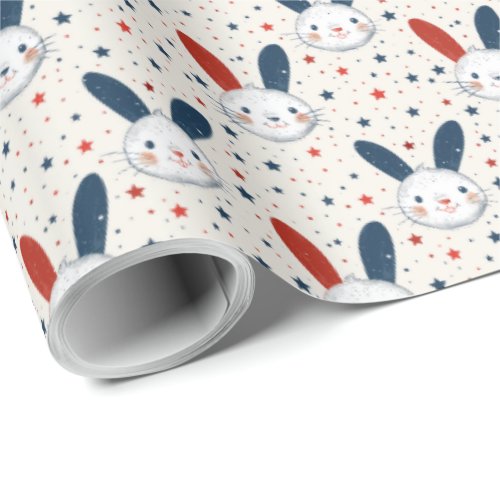 Cute Patriotic Bunny Gift Stars Red White and Blue Wrapping Paper