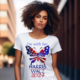 Cute Patriotic Butterfly Harris Walz 2024 T-Shirt